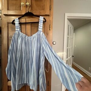 Vince Camuto Blue & White Striped Off-Shoulder Blouse